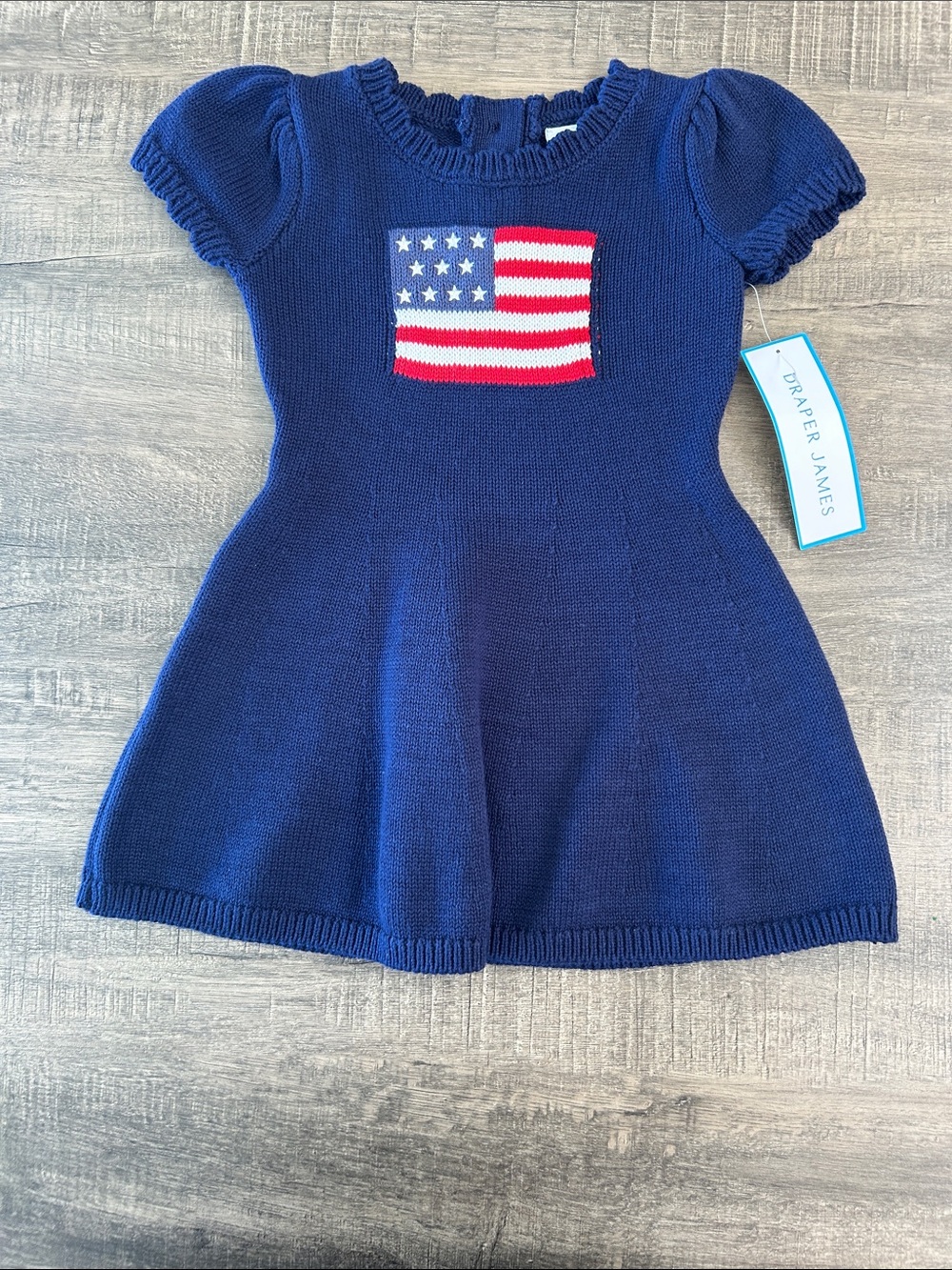 Draper James Navy Knit Dress with Red, White & Blue Flag